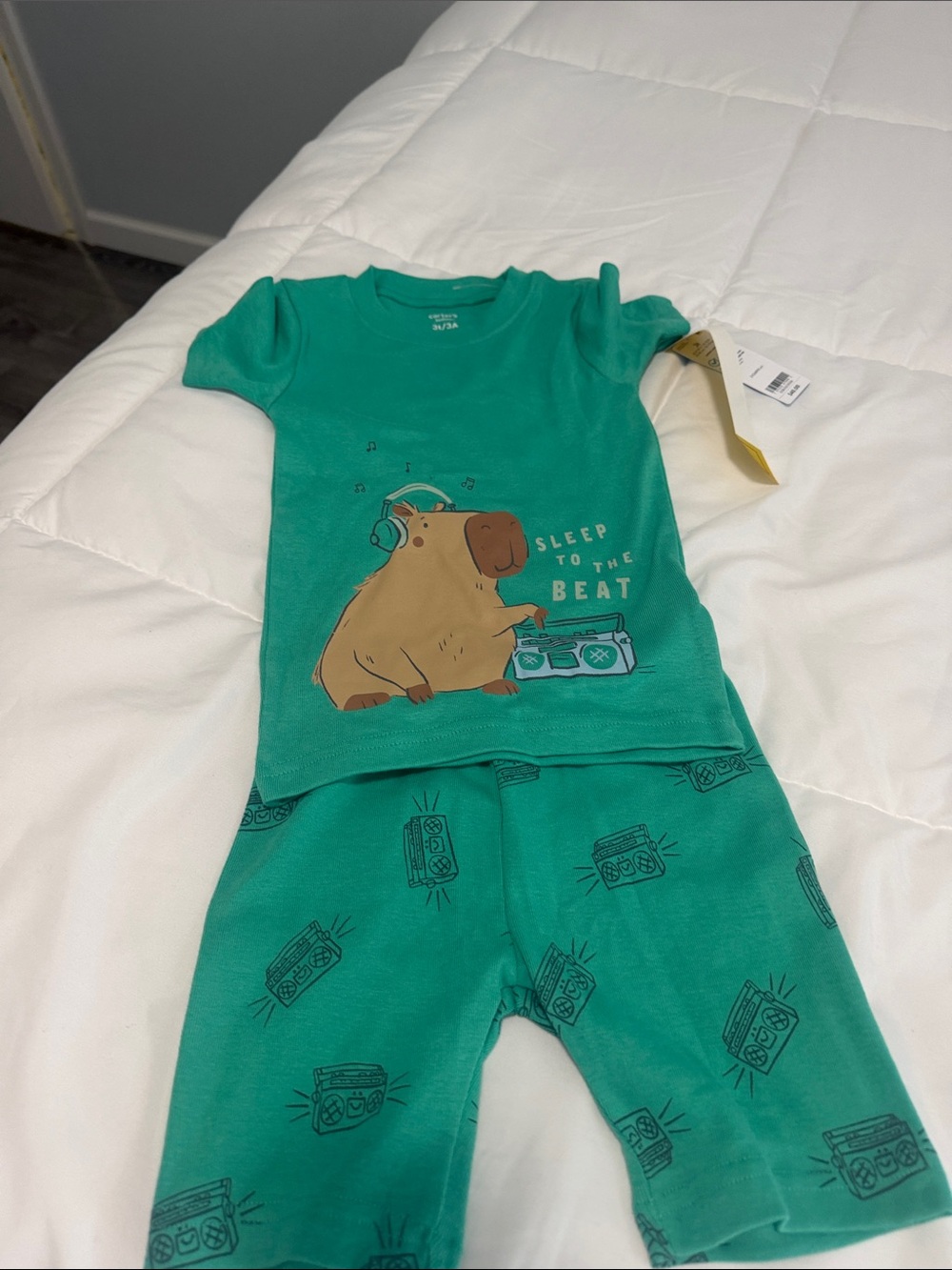 Carter's Teal Green Bear 'Sleep to the Beat' Pajama Set